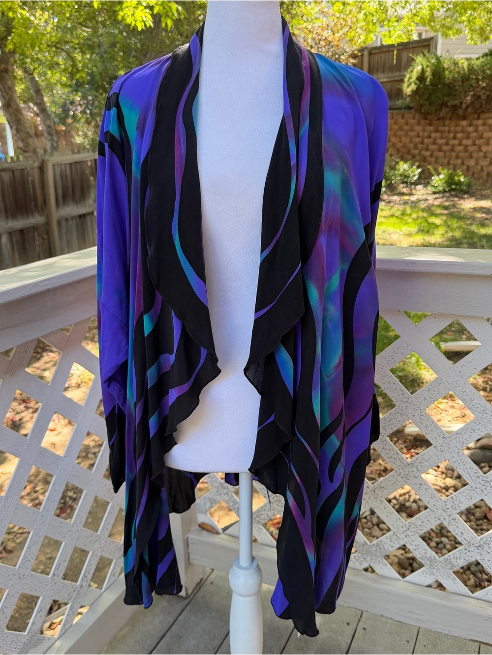 Vintage Louise Blumberg Silk Blue Black Open Top Medium Art To Wear Draped